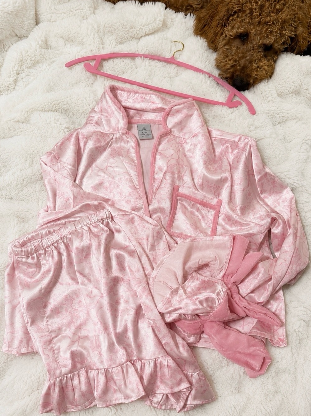 Women's Pink Satin Pajama Set with Ruffle Shorts - Unbranded